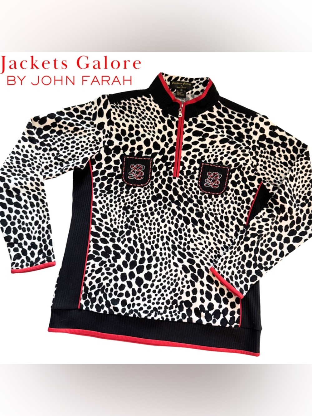 Jackets Galore by John Farah Leopard Print 1/4‎ Zip Pullover Sweater Top
